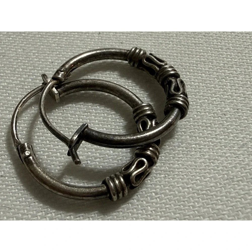 Sterling Silver Bali Style Hoop Earrings 925